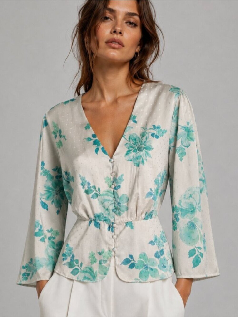 Suzy Shier Floral Peplum Blouse